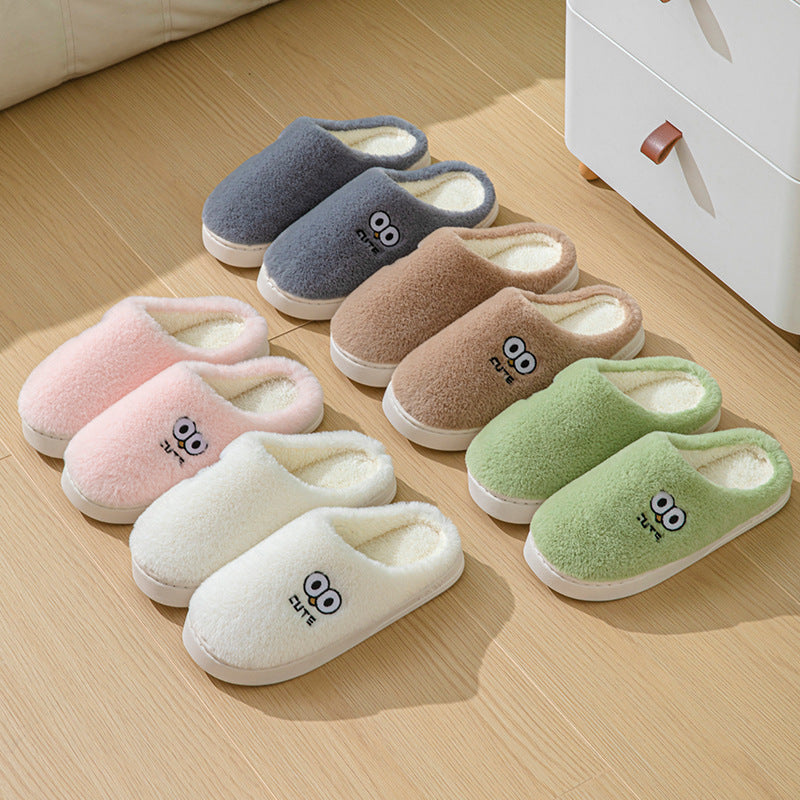 Cute Cartoon Big-eyes Slippers For Couples Winter Warm Non-slip Floor Bedroom Slipper Home Men And Women House Shoes