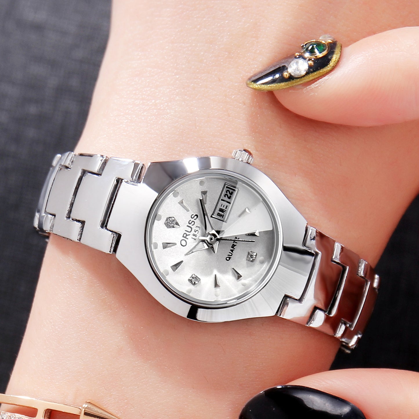 Tungsten Steel Color Waterproof Fashion Student Couple Calendar Quartz Watch