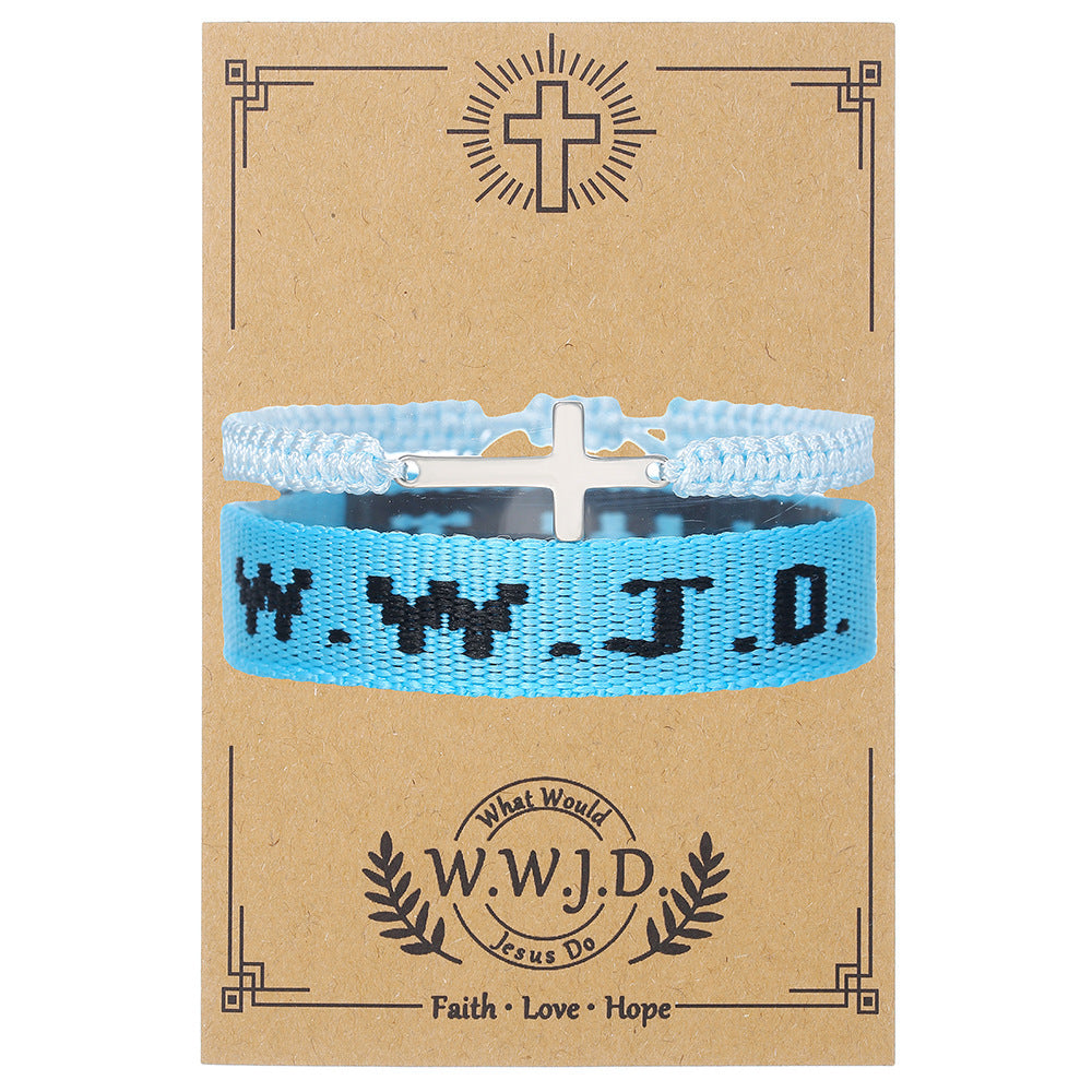 WWJD Letter Bracelet Turquoise Cross Charm Bracelet