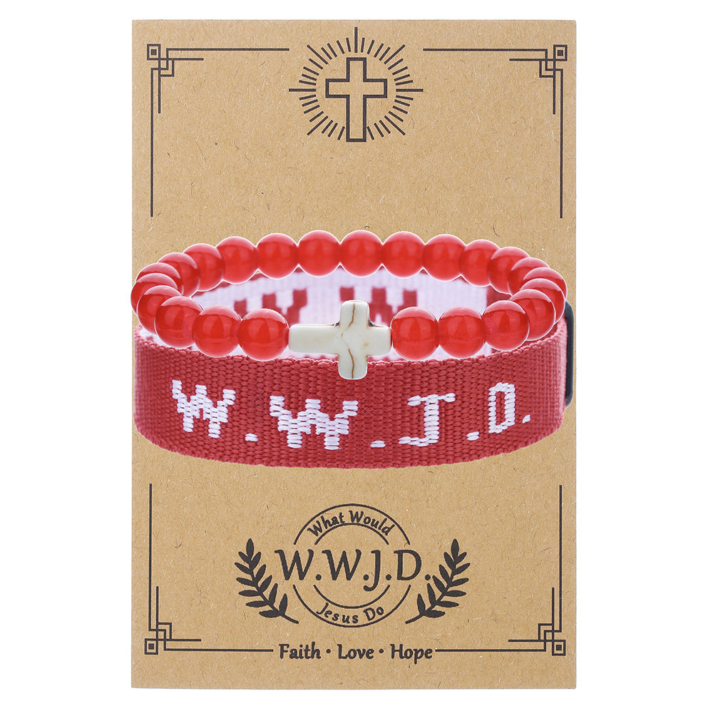 WWJD Letter Bracelet Turquoise Cross Charm Bracelet