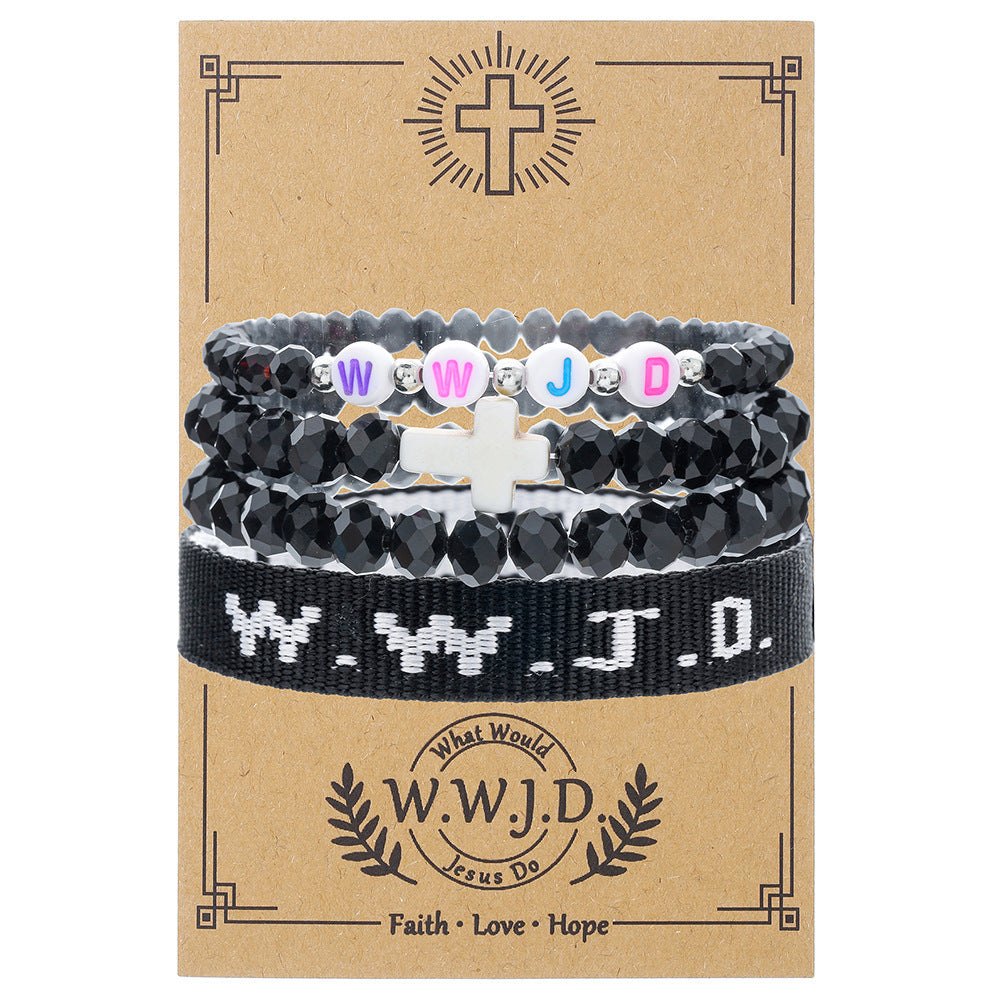 WWJD Letter Bracelet Turquoise Cross Charm Bracelet