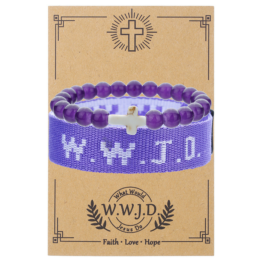 WWJD Letter Bracelet Turquoise Cross Charm Bracelet