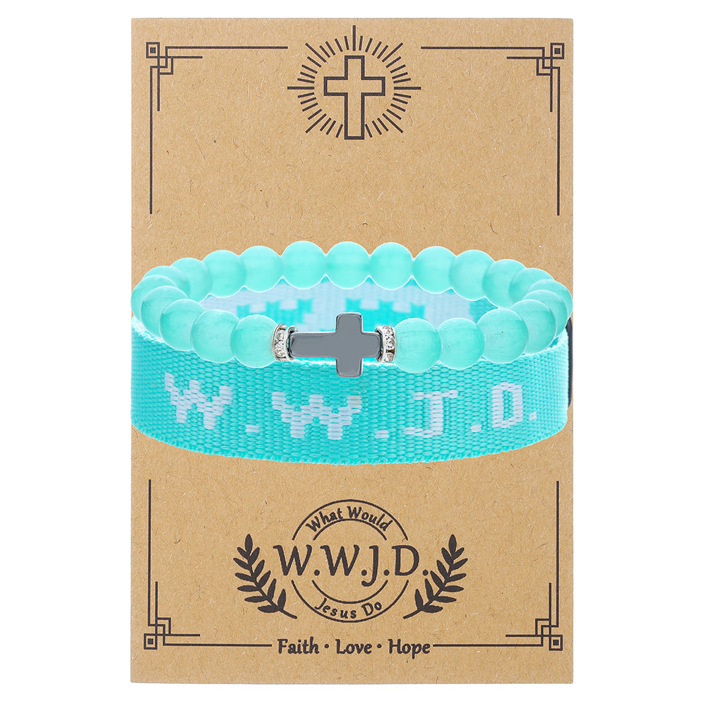 WWJD Letter Bracelet Turquoise Cross Charm Bracelet