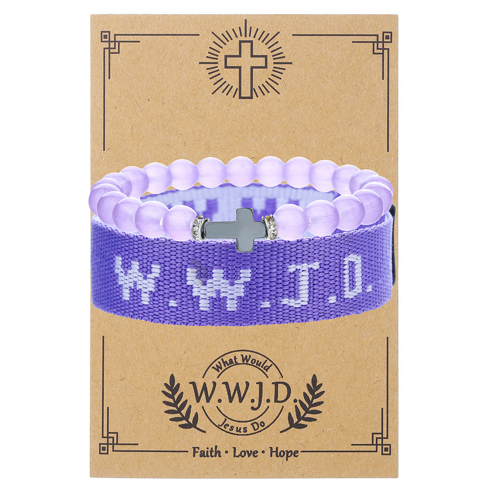 WWJD Letter Bracelet Turquoise Cross Charm Bracelet