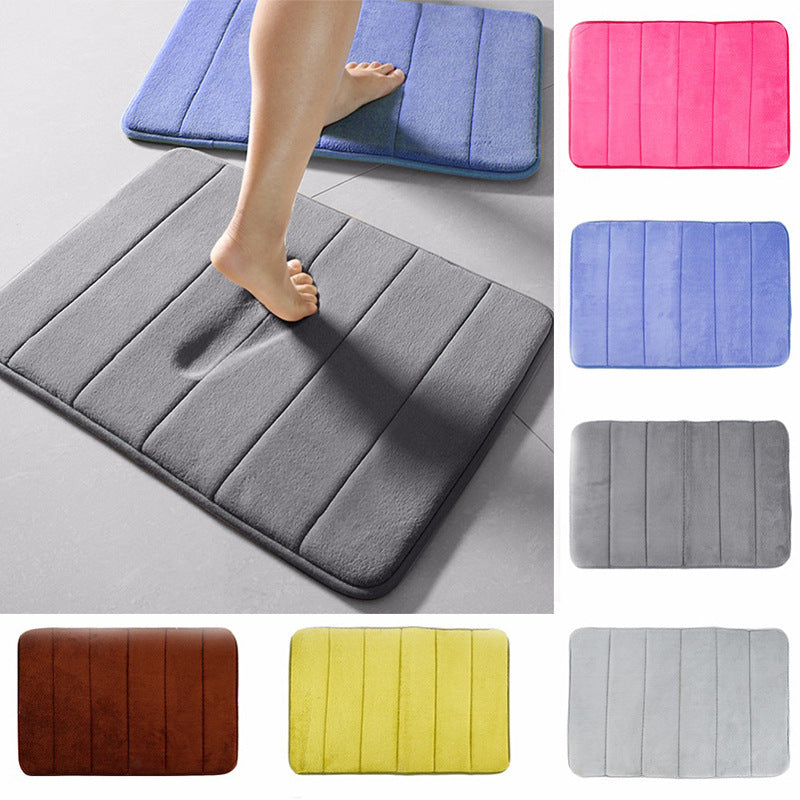 Home Bath Mat Coral Fleece Bathroom Carpet Water Absorption Non-slip Memory Foam Absorbent Washable Rug Toilet Floor Mat