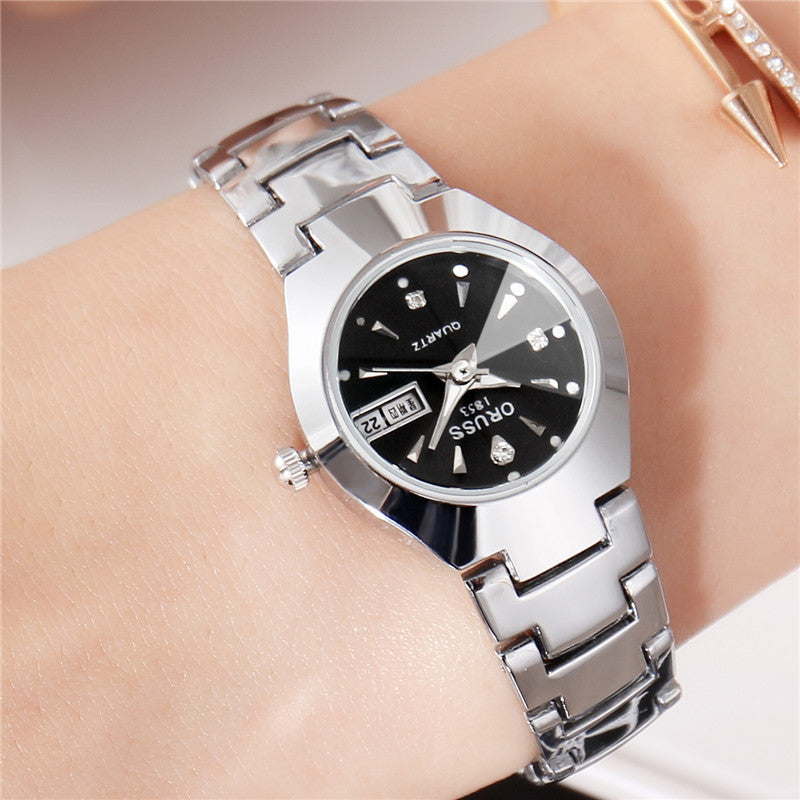 Tungsten Steel Color Waterproof Fashion Student Couple Calendar Quartz Watch